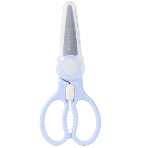 Premium Stainless Steel Portable Baby Food Safety Scissors, Detachable Feeding Shears for Toddlers Infant Kids Food Cutting Meats Noodles Vegetables with Protactive Cover
