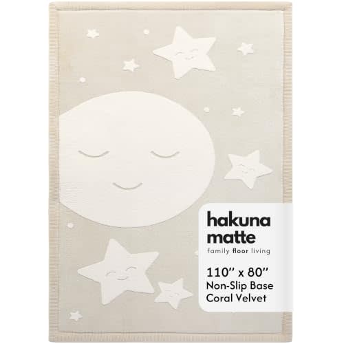 Hakuna Matte CloudSoft Mat for Floor 80" x 110" 3D, Moon & Stars | Coral Velvet high-density foam Rug for Crawling Cozy Play – Non-Slip, Water-Resistant, OEKO-TEX Standard 100 certified