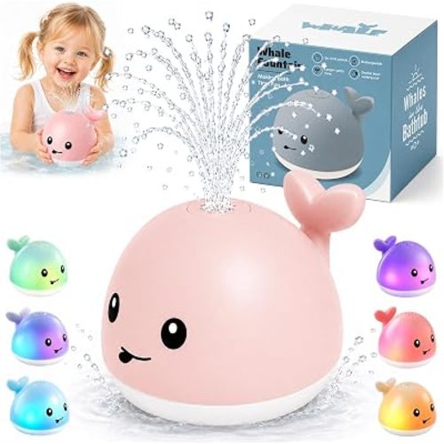 Gigilli Light Up Whale Bath Toy Sprinkler, Bath Toys for Kids Ages 1-3 Pink