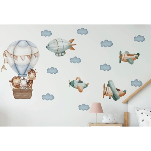 nursery wall stickers - safari animals, planes