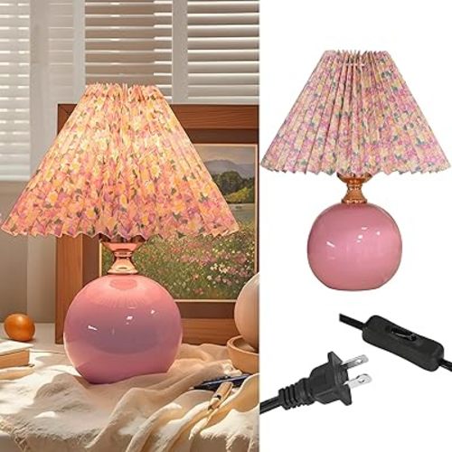 Small Table Lamp, Plug in Button Control Bedside Light, Vintage Table Lamp for Bedroom, Compact Table Lamps for Nightstand and Small Spaces (Bb)