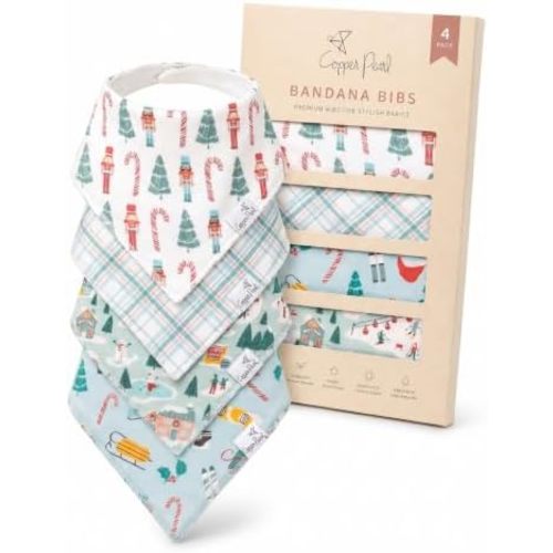 Copper Pearl Baby Bibs 4 Pack, Printed Bandana Drool Bibs for Baby Girl & Boy, Soft Cotton Drooling Teething Bibs
