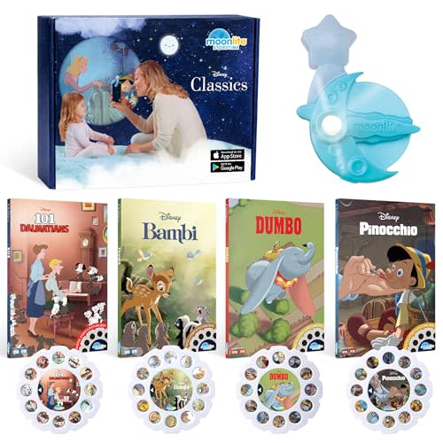 Moonlite Storytime Starter Pack Set: Projector and 4 Classic Disney Stories | Learning Gift for Children Ages 1 Year and Up, Ideal for Bedtime, Storytime and Family Travel, Storybook Art Projection