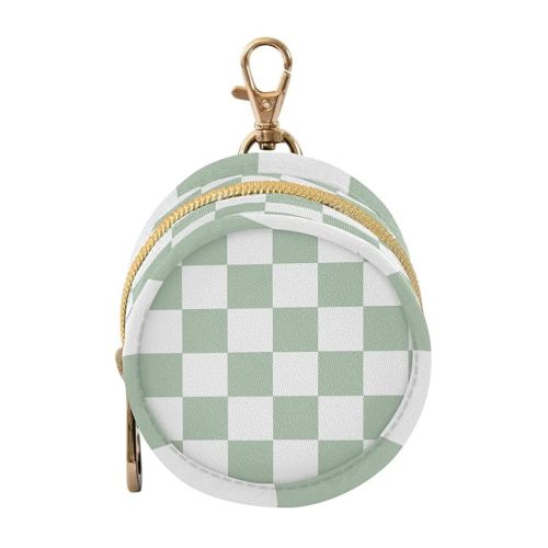ElliTarr Pacifier Holder with Clip Pacifier Case for Diaper Bag Round Baby Pacifier Pouch Box Bag Portable Checkered White and Green