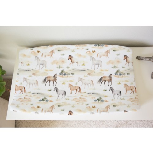 Diaper Changing Cover With Horses, Wild Horse Baby Nursery Bedding, Cowboy Nursery Theme, Water Color Horses, Gender Neutral Baby Gift