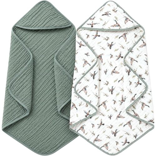 Gilprop 2 Pack Mallard Duck Baby Hooded Towels for Newborn Muslin Cotton