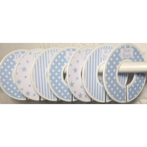 Baby Closet Dividers Organizers in Baby Blue White Dots Stripes Stars CD380 Boy Baby Shower Nursery Gift Clothes Organizers