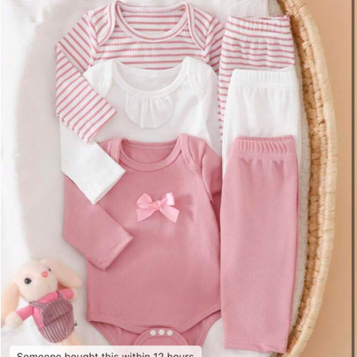 SHEIN Newborn Baby Bow Decor Long Sleeve Bodysuit And Pants Set | SHEIN USA
