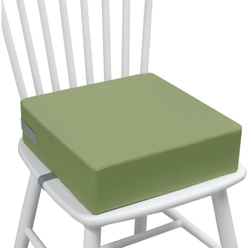 Eiury Booster Seat for Kitchen Chair, Toddler Booster Seat for Dining Table, Waterproof PU Leather Kids Seat Cushion with Adjustable Straps, Non-Slip Bottom, Wipeable Seat Pad,Green