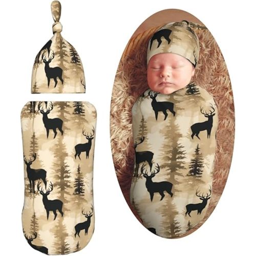 Deer Hunting Camo Newborn Swaddle Blankets Hat Sets Soft Baby Receiving Blanket Swaddle Sack for Baby Shower Infant Boy Girl Gift