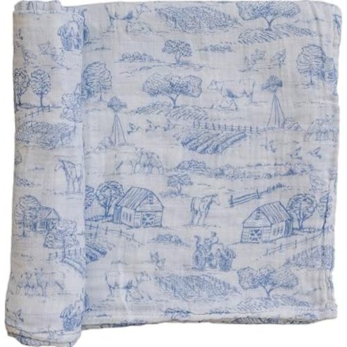 Mebie Baby Farm Toile Muslin Swaddle, Modern and Neutral Blanket for Baby Girl or Boy, 0-3 Month, Comfy Wrap