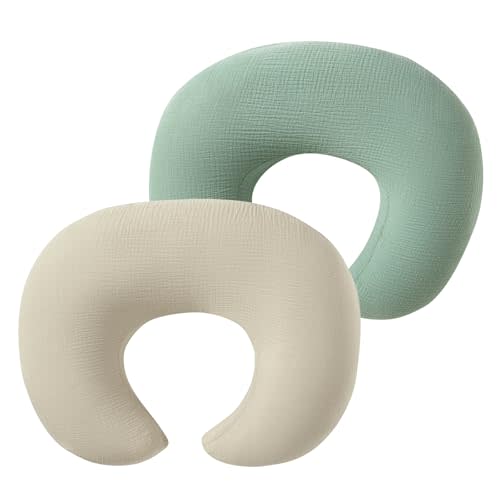 QUENESS Muslin Nursing Pillow Covers, 2 Pack Breastfeeding Pillow Cases Slipcover for Baby Newborn Boys & Girls