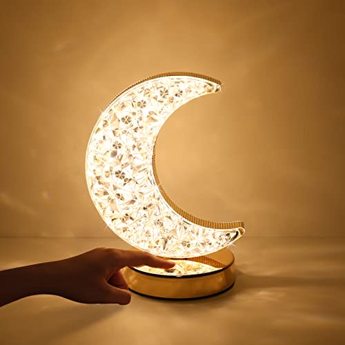 SupBri Crescent Moon Lamp, Ramadan Decor, Crystal-Like Shell | 3Color Modes & Touch Control, Cute Night Light for Kids Girls Bedroom, Christmas Decorations