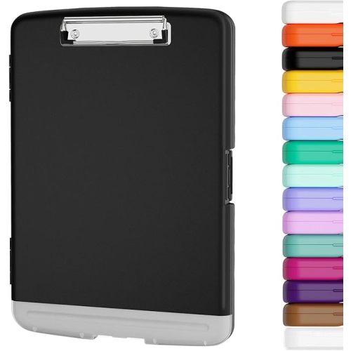 Piasoenc Clipboard with Storage, 8.5 x 11 Organization Box with Pen Holder and A4 Legal Paper Folder, Folio & Side-Opening, Low Profile Clip,for Nurses,Teachers, Size 14 x 9.6 x 1.2 in, Black