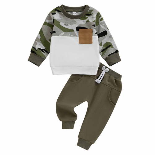 Dezsed Baby Boy Clothes Toddler Casual Camouflage Pullover Sweatshirt Long Sleeve Shirts and Pants 2 Piece Outfits Clothing Set Army Green 6-12 Months