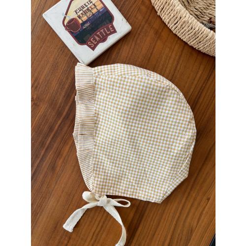 Handmade Baby Bonnet, Mustard Gingham Cotton