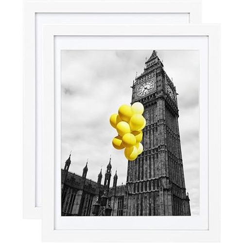 12x16 Picture Frames Set of 2 with Plexiglass, Display Pictures 11x14 with Mat or 12x16 Without Mat for Tabletop Display and Wall Mounting，White
