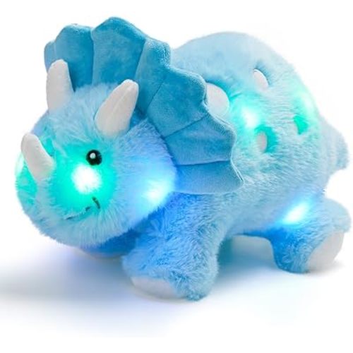 Glow Guards 14-inch Light up Triceratops Dinosaur Stuffed Animal, Soft Glowing Dinosaur Plush Toy with LED Night Light, Children's Stuffed Toy Birthday Gifts for Kids Boys Girls (Blue)