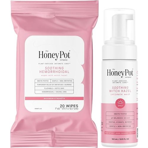 The Honey Pot Company - Witch Hazel Feminine Wash and Wipe Bundle - Postpartum Essentials - New Mom Must Haves