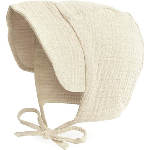 JELLYTREE Baby Hat Brimmed Sun Bonnet Muslin Double Gauze Toddler Sun Hat Infant Boys Girls Beanie Caps, 6m 12m 24m