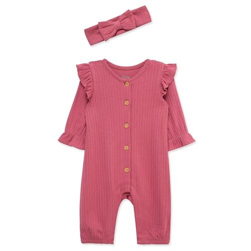 Little Me Simply Essential Solids Clothes for Baby Girls' Jumpsuit and Coordinating Headband Set, 3 Months to 12 Months