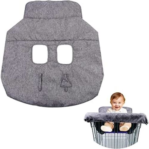 Shopping Cart Cover for Baby, Cotton High Chair Cover, Infant Grocery Cart Cushion Liner with Storage Pouch, Foldable, Machine Washable for Infant, Toddler, Boy or Girl. (Grey)