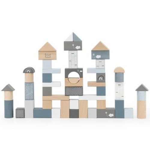 Label Label: 50pc Wooden Blocks Set - Blue, Stacking Toy, Ages 2+