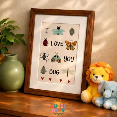I Love You Bug Art Print: Colorful Wall Decor for Nursery, Children’s Bedroom, or Playroom