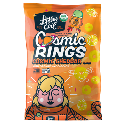 LesserEvil, Air-Puffed, Cosmic Rings, Snacks for Toddlers, Cosmic Cheddar with Avocado Oil, 3 oz