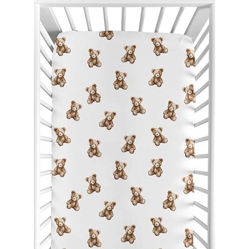 Sweet Jojo Designs Fitted Baby Crib Sheets (Boho Teddy Bear) for Boys or Girls, Infant Nursery, Toddler Room - Standard Size (Brown Bears, Watercolor, Bohemian, Classic, Modern, Wholesome Aesthetic)