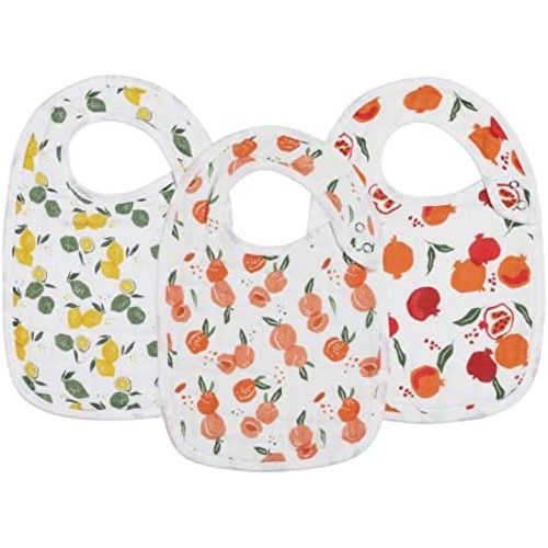 Snap Muslin Bibs for Boys & Girls,3-Pack Baby Bibs for Drooling and Teething,Cotton Muslin Absorbent & Soft Layers