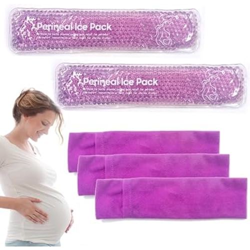 Reusable Perineal Ice Packs for Postpartum & Hemorrhoid Pain Relief, Hot & Cold Pack for Women After Pregnancy, 2 Ice Pack and 3 Cover (New Purple)