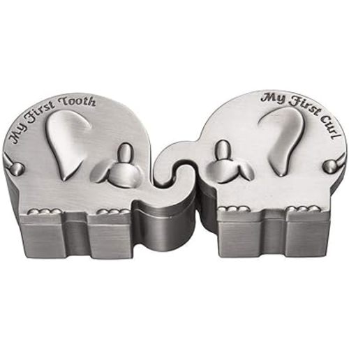Feyarl Kids First Curl and Teeth Fairy Holder Containter Keepsake Box Tins Keeper for Christening Newborn Shower Kids Birthday Gift Metallic Engraved Elephant Shape (2.4 x 1.6 x 1.2 inches)