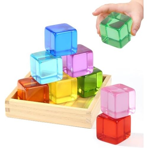 Woodtoe Large Building Blocks for Toddlers, Montessori Toys for 1 2 3 Year Old Boy Girl, No Choking Hazard Toys for Age 2-4 Kids Baby, Rainbow Acrylic Block Set, Sensory Birthday Toy Gifts for Kid