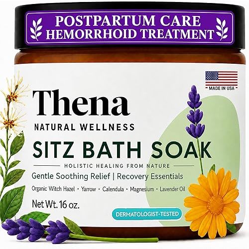 Best Organic Sitz Bath Soak Postpartum Care and Post Partum Essentials, Natural Hemorrhoid Treatment for Women & Moms with Epsom Dead Sea Salt Witch Hazel, Sitz Bath for Toilet, Thena