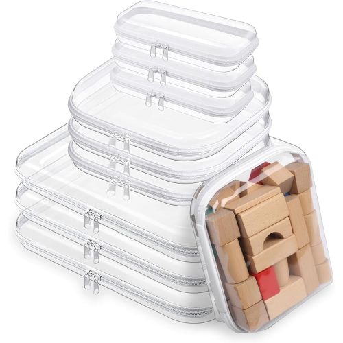 Dimore Ultimate Organizer Kit - 9 Pack Clear Hard Shell Zipper Case (3 Large + 3 Medium + 3 Small) Multi-Size Set, Complete Storage Solution for Makeup, Crafts, Toys, Electronics
