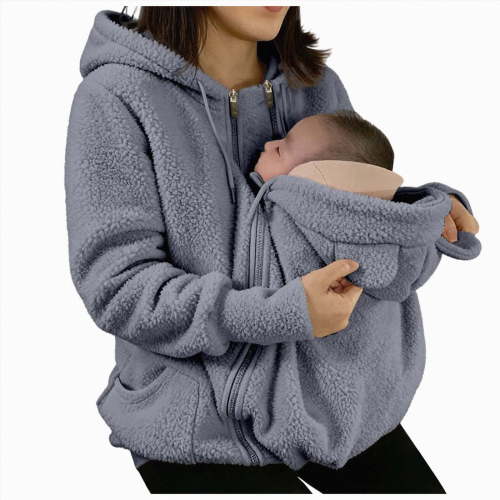mgoYE Women's Kangaroo Sweatshirt for Mom and Ba‘by Carrier Maternity Coat Jacket(Dark Gray,2XL)