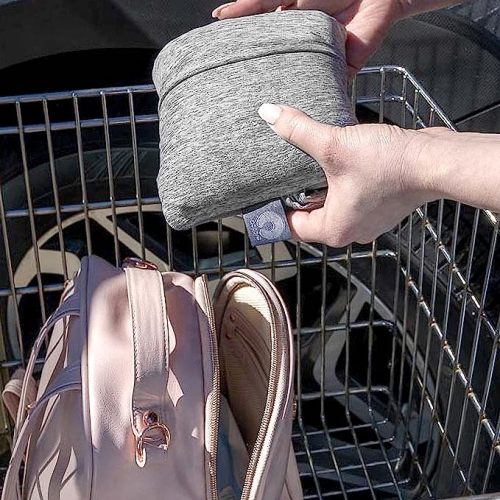 Boppy Compact Shopping Cart Cover, Antibacterial Treated, Gray Heathered with Storage Pouch, Easy-on Stretch Fabric for Single and Wide Shopping Carts and Playground Swings, 6-48 Months