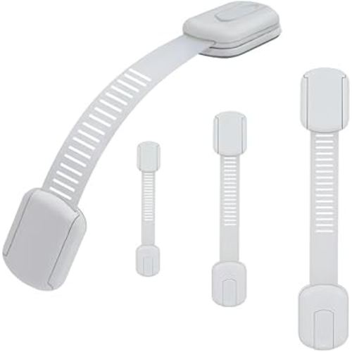 Child Proof Cabinet Locks - Cabinet Locks Baby Proofing with 3M Adhesives for Refrigerator, Oven, Cupboards, Toilet Seat - Adjustable,Easy Installation,No Drilling (4 Pack)