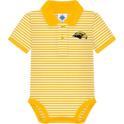 Creative Knitwear College Baby Striped Polo Bodysuit - Southern Miss Golden Eagles Logo, Gold/White, for Boys & Girls, 12 Months