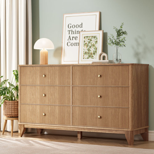 Latitude Run® 53.1" Wide 6-drawer Dresser, Fluted Modern Chest Of Drawers With Soft Round Corners, Wooden Tv Stand For Bedroom, Living Room & Hallway Storage & Reviews | Wayfair
