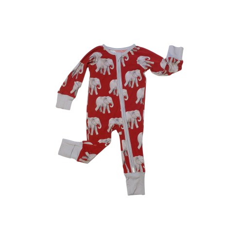 Alabama Zipper Bamboo Romper Crimson and Elephant Pattern