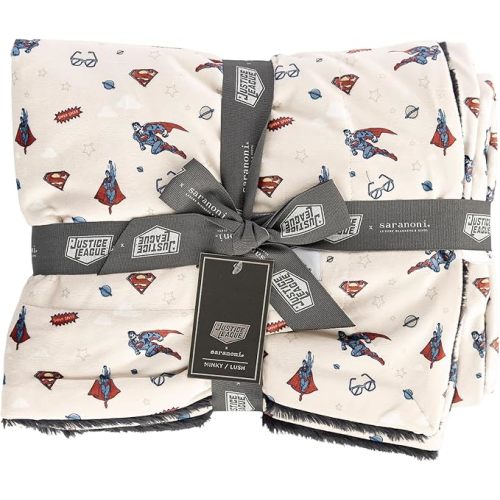 Saranoni Minky Lush Superman Baby Blanket | Dual-Textured, Buttery Touch Soft Receiving Blankets Poly Microfiber - Durable & Easy to Wash | Receiving - 30" x 40"