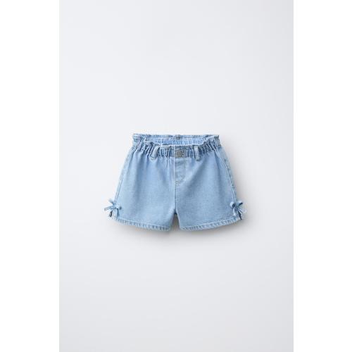 DENIM SHORTS WITH BOWS - Mid-blue | ZARA United States