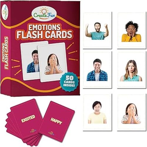 CreateFun 50 Emotion Flash Cards V1, Real Photo Feelings for Autism,Aphasia