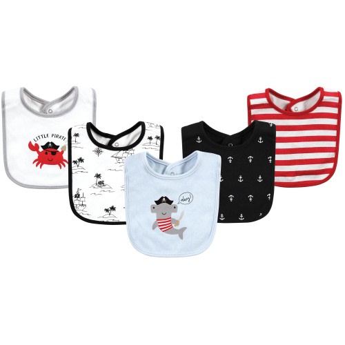 Hudson Baby Infant Boys Cotton Bibs, Pirate Shark, One Size - Pirate Shark - One Size