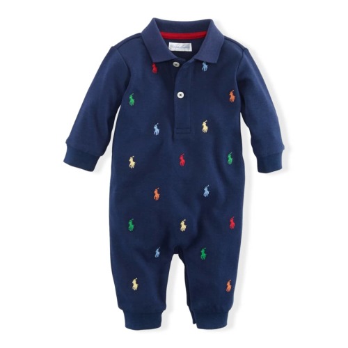 Logo Embroidery Polo Coverall, Size 3M-12M