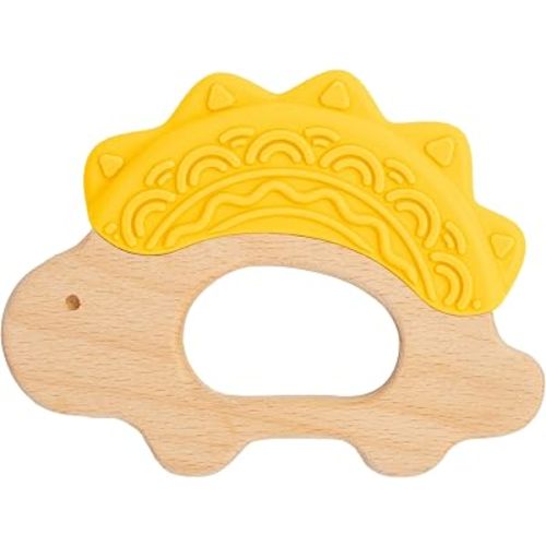 Baby Must Haves – Baby Teething Toys and Teether for Soothing Relief – Perfect for Teething Toys 3-6 Months and Shower Gifts – Soft, BPA-Free, Ergonomic Dinosaur Wood Design.