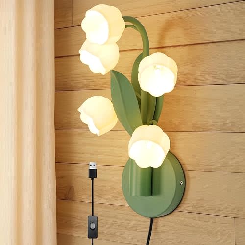 WERFOP Lily of The Valley Wall Sconce USB Plug-in Flower Wall Lamp