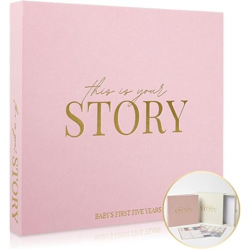 Baby Memory Book & Baby Keepsake Book to Record Baby's Milestones and Photos for Newborn Girl or Newborn Boy, Gender Neutral, Scrapbook Album, First 5 Year Journal Includes Stickers & Keepsake Box